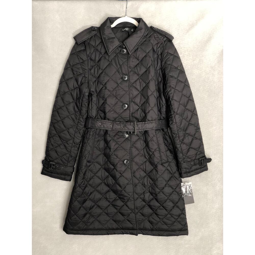 Lauren Ralph Lauren Trench Coat Women's Large Butter Pile Black NEW